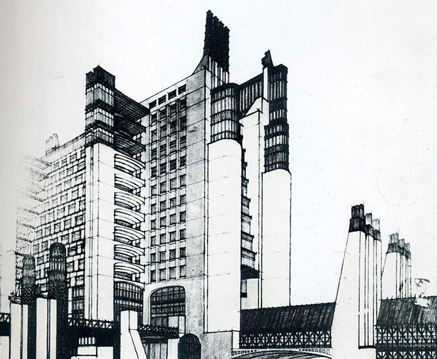 proyecto de la citta nuova publicado en 1914 en el manifiesto de la arquitectura futurista por antonio sant'elia